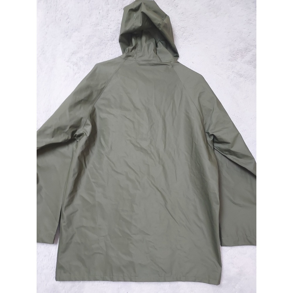 Helly Hansen Jacket Mens Medium Work Wear Rain Hooded Waterproof PVC Green Coat - Picture 10 of 13